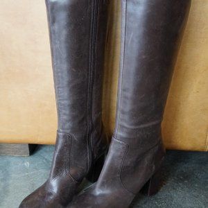 NWT Via Spiga Dark Brown Block Heel Leather Boot
